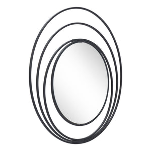 Homeroots 32" Black Concentric Circles Round Wall Mirror  Metal 385474