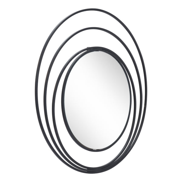 Homeroots 32" Black Concentric Circles Round Wall Mirror  Metal 385474