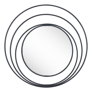 Homeroots 32" Black Concentric Circles Round Wall Mirror  Metal 385474