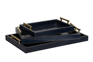 Chelsea House Assured Midnight Blue Leather Tray Set Of 3 With Antique Brass Handles — Luxe Organizer For Home Surfaces 385477