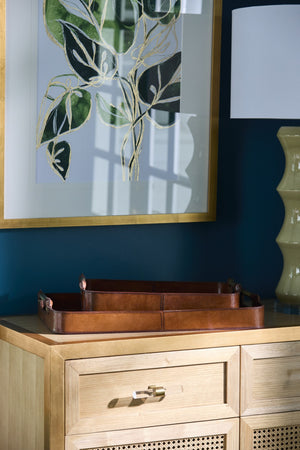 Chelsea House Gentleman Leather Trays Set Of 2 — Tan Leather With Antique Brass Handles, Structured Organizing Elegance 385479