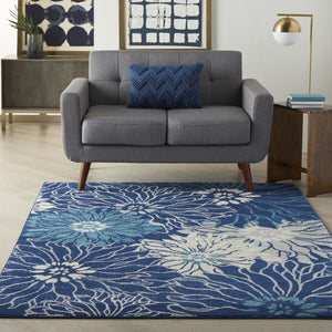 HomeRoots 5' Blue and Ivory Floral Area Rug - Timeless Elegance for Living Rooms & High-Traffic Spaces 5? x 7? 385479