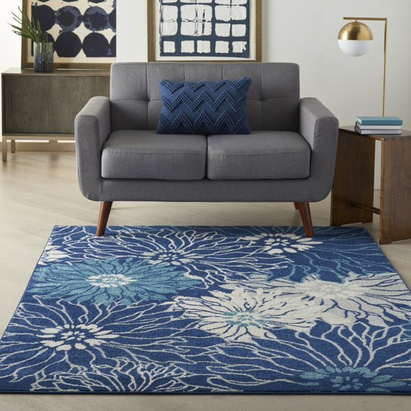 HomeRoots 5' Blue and Ivory Floral Area Rug - Timeless Elegance for Living Rooms & High-Traffic Spaces 5? x 7? 385479