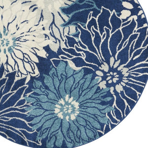 HomeRoots 5' Blue and Ivory Floral Area Rug - Timeless Elegance for Living Rooms & High-Traffic Spaces 5? Round 385480