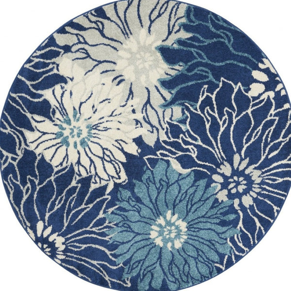 HomeRoots 5' Blue and Ivory Floral Area Rug - Timeless Elegance for Living Rooms & High-Traffic Spaces 5? Round 385480