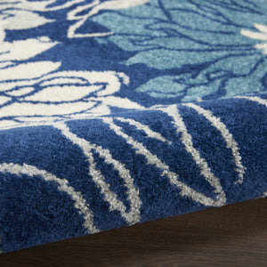 HomeRoots 5' Blue and Ivory Floral Area Rug - Timeless Elegance for Living Rooms & High-Traffic Spaces 5? Round 385480