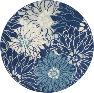 HomeRoots 5' Blue and Ivory Floral Area Rug - Timeless Elegance for Living Rooms & High-Traffic Spaces 5? Round 385480
