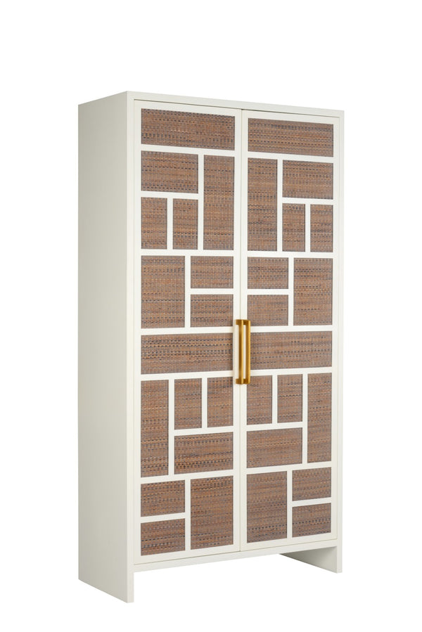Chelsea House Abel Geometric Cabinet With Handwoven Cane Panels, Gold Hardware, Adjustable Shelves — 84"H X 44"W 385481