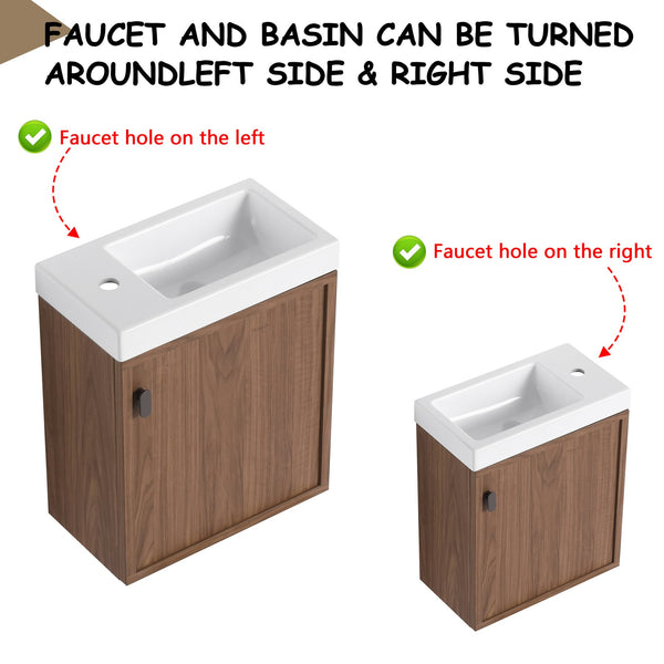 English Elm 18.5" Wall-Mounted Bathroom Vanity With Resin Sink, Soft-Close Door & Stylish Natural Walnut Finish W1972P362141