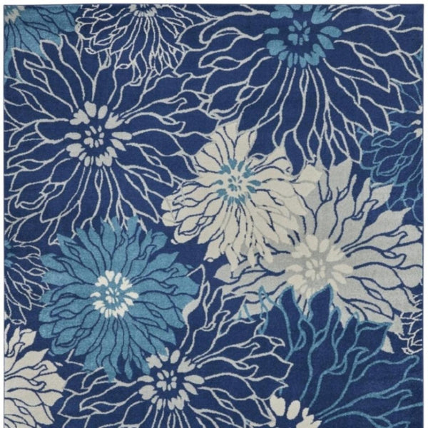 HomeRoots 5' Blue and Ivory Floral Area Rug - Timeless Elegance for Living Rooms & High-Traffic Spaces 7? x 10? 385481