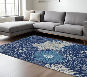 HomeRoots 5' Blue and Ivory Floral Area Rug - Timeless Elegance for Living Rooms & High-Traffic Spaces 7? x 10? 385481