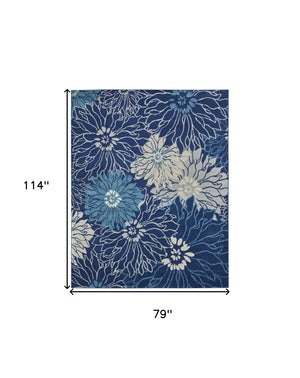 HomeRoots 5' Blue and Ivory Floral Area Rug - Timeless Elegance for Living Rooms & High-Traffic Spaces 7? x 10? 385481