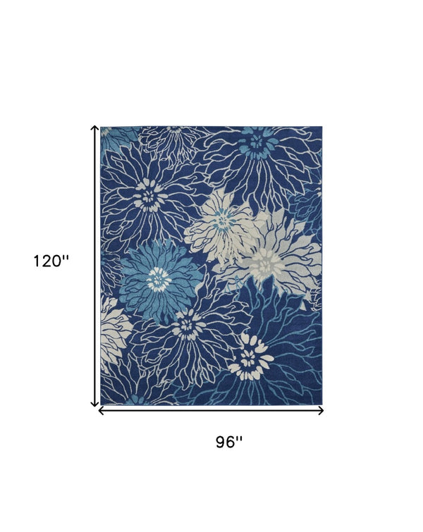 HomeRoots 5' Blue and Ivory Floral Area Rug - Timeless Elegance for Living Rooms & High-Traffic Spaces 8? x 10? 385482
