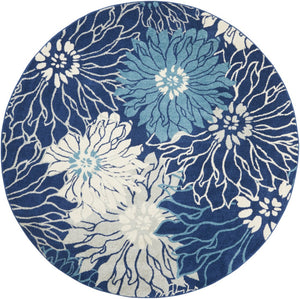 HomeRoots 5' Blue and Ivory Floral Area Rug - Timeless Elegance for Living Rooms & High-Traffic Spaces 8? Round 385483