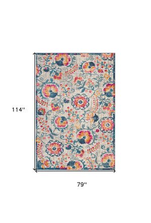 Homeroots 7' X 10' Ivory Floral Dhurrie Area Rug  Polypropylene 385489