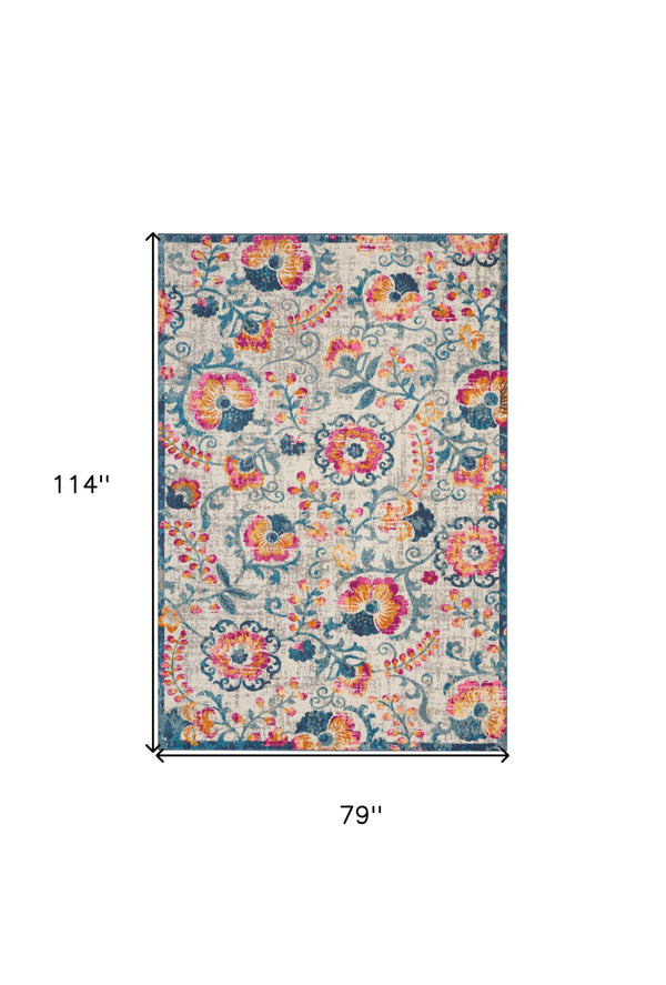 Homeroots 7' X 10' Ivory Floral Dhurrie Area Rug  Polypropylene 385489