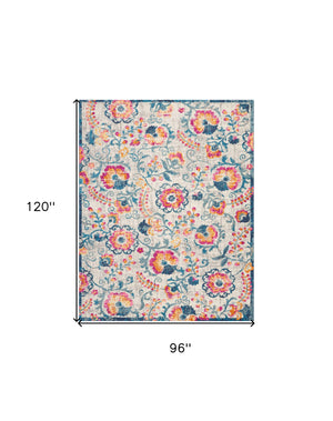 Homeroots 8' X 10' Ivory Floral Dhurrie Area Rug  Polypropylene 385490