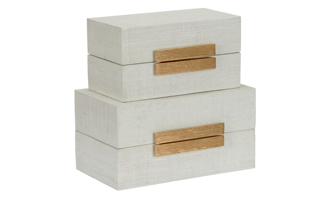 Chelsea House Raffia Two-Box Set With Removable Lids, White Raffia & Gold-Leaf Hardware For Chic Storage Decor 385491
