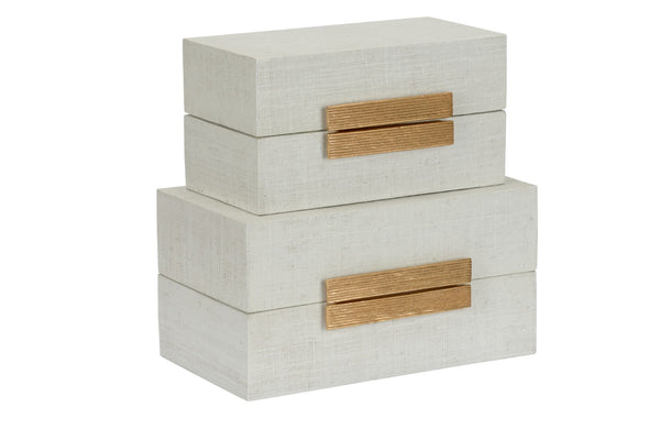Chelsea House Raffia Two-Box Set With Removable Lids, White Raffia & Gold-Leaf Hardware For Chic Storage Decor 385491