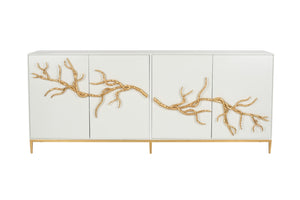 Chelsea House Branch Cabinet With Sculptural Gold Branch Pulls — Shayla Copas White Wood Buffet For Luxe Storage 385493