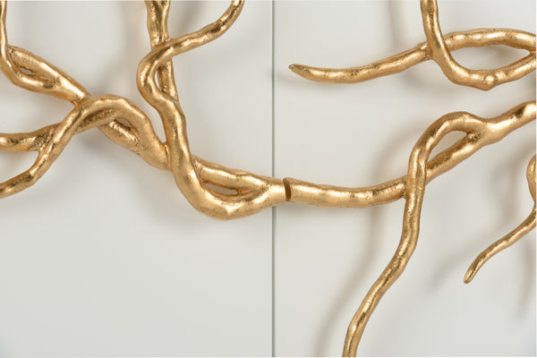 Chelsea House Branch Cabinet With Sculptural Gold Branch Pulls — Shayla Copas White Wood Buffet For Luxe Storage 385493