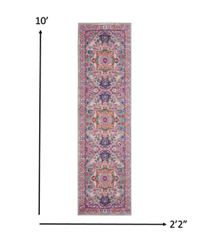 Homeroots 10' Pink And Gray Power Loom Runner Rug  Polypropylene 385493