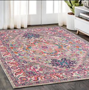Homeroots 5' X 7' Pink And Gray Power Loom Area Rug  Polypropylene 385496