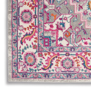 HomeRoots 5' Light Gray and Pink Medallion Area Rug - Timeless Design for Cozy Living Spaces and Durability 5?x7? 385496