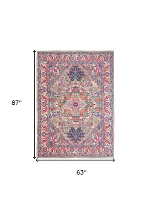 Homeroots 5' X 7' Pink And Gray Power Loom Area Rug  Polypropylene 385496