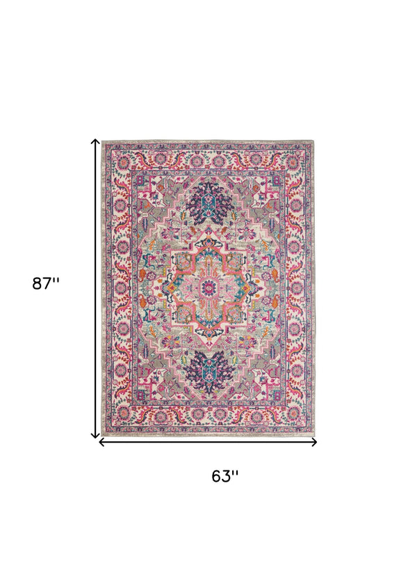 Homeroots 5' X 7' Pink And Gray Power Loom Area Rug  Polypropylene 385496