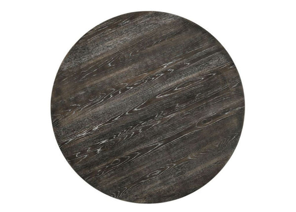 English Elm Leventis Weathered Finish Round Pedestal Dining Table with Knotty Oak Veneer Top and Sturdy Base Gray 29 L x 16 W x 8 H B2726S00138