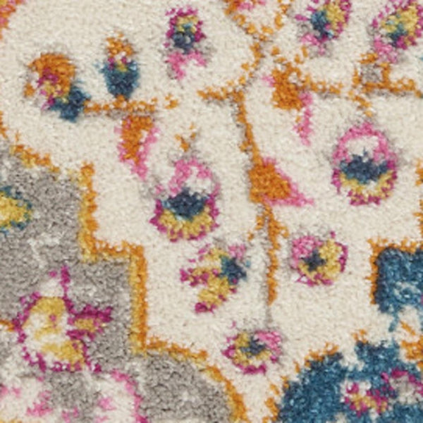 HomeRoots 5' Quatrefoil Distressed Area Rug in Gray Blue and Orange – Bohemian Style for Modern Homes 5' x 7' 385511