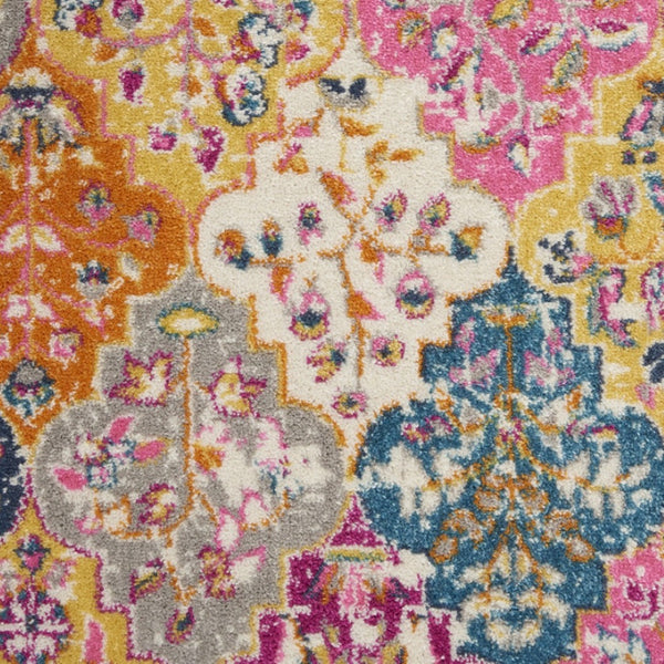 HomeRoots 5' Quatrefoil Distressed Area Rug in Gray Blue and Orange – Bohemian Style for Modern Homes 5' x 7' 385511