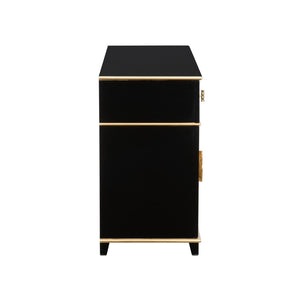 Chelsea House Palm Beach Buffet Cabinet — High-Gloss Piano Black With Gold Leaf Shell Accents, Luxe Storage Appeal 385513