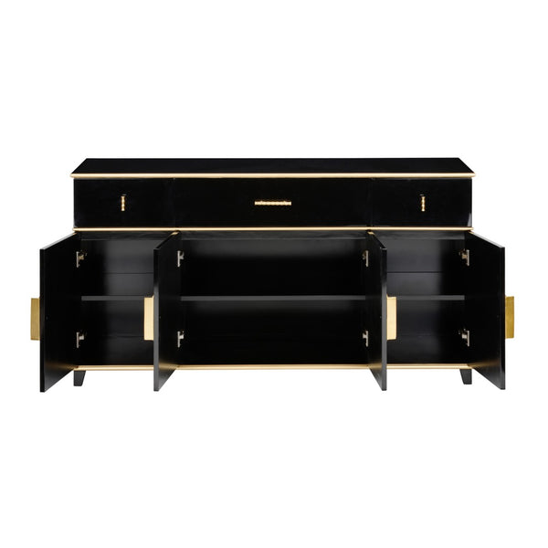 Chelsea House Palm Beach Buffet Cabinet — High-Gloss Piano Black With Gold Leaf Shell Accents, Luxe Storage Appeal 385513