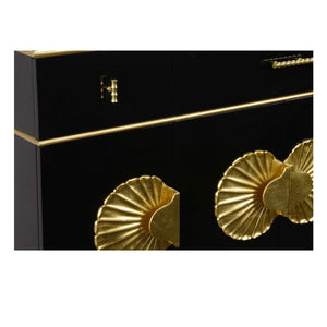 Chelsea House Palm Beach Buffet Cabinet — High-Gloss Piano Black With Gold Leaf Shell Accents, Luxe Storage Appeal 385513