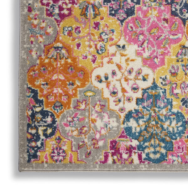HomeRoots 5' Quatrefoil Distressed Area Rug in Gray Blue and Orange – Bohemian Style for Modern Homes 7' x 10' 385513