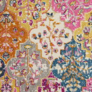 HomeRoots 5' Quatrefoil Distressed Area Rug in Gray Blue and Orange – Bohemian Style for Modern Homes 8' x 10' 385514
