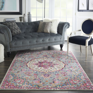 HomeRoots 5' Gray and Ivory Medallion Area Rug - Timeless Elegance for Living Spaces, Soft and Durable Design 5' X 7' Rectangle 385521