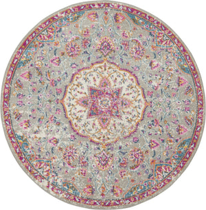 HomeRoots 5' Gray and Ivory Medallion Area Rug - Timeless Elegance for Living Spaces, Soft and Durable Design 5' Round Round 385522