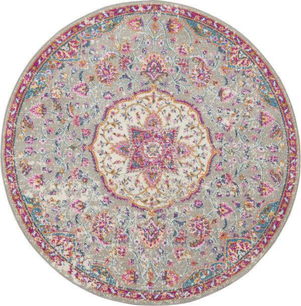 HomeRoots 5' Gray and Ivory Medallion Area Rug - Timeless Elegance for Living Spaces, Soft and Durable Design 5' Round Round 385522