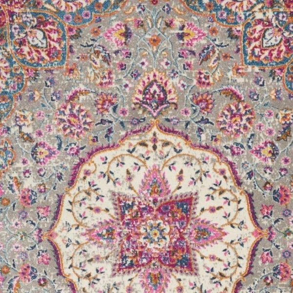 HomeRoots 5' Gray and Ivory Medallion Area Rug - Timeless Elegance for Living Spaces, Soft and Durable Design 7' X 10' Rectangle 385523