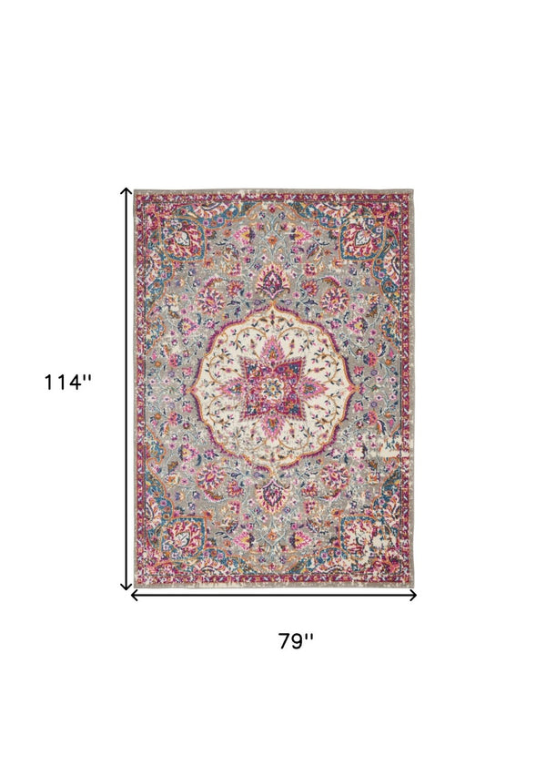 HomeRoots 5' Gray and Ivory Medallion Area Rug - Timeless Elegance for Living Spaces, Soft and Durable Design 7' X 10' Rectangle 385523