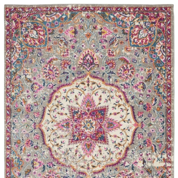 HomeRoots 5' Gray and Ivory Medallion Area Rug - Timeless Elegance for Living Spaces, Soft and Durable Design 8' X 10' Rectangle 385524