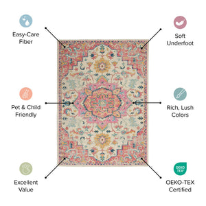 HomeRoots 5' Gray and Ivory Medallion Area Rug - Timeless Elegance for Living Spaces, Soft and Durable Design 8' X 10' Rectangle 385524