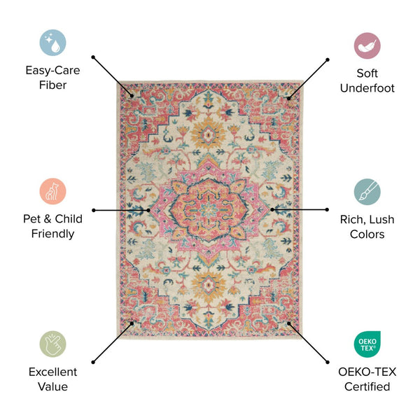 HomeRoots 5' Gray and Ivory Medallion Area Rug - Timeless Elegance for Living Spaces, Soft and Durable Design 8' X 10' Rectangle 385524