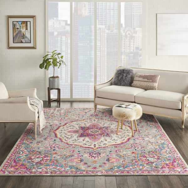 HomeRoots 5' Gray and Ivory Medallion Area Rug - Timeless Elegance for Living Spaces, Soft and Durable Design 8' X 10' Rectangle 385524