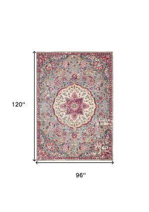 HomeRoots 5' Gray and Ivory Medallion Area Rug - Timeless Elegance for Living Spaces, Soft and Durable Design 8' X 10' Rectangle 385524