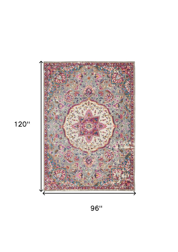 HomeRoots 5' Gray and Ivory Medallion Area Rug - Timeless Elegance for Living Spaces, Soft and Durable Design 8' X 10' Rectangle 385524