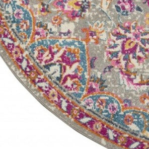 HomeRoots 5' Gray and Ivory Medallion Area Rug - Timeless Elegance for Living Spaces, Soft and Durable Design 8' Round Round 385525